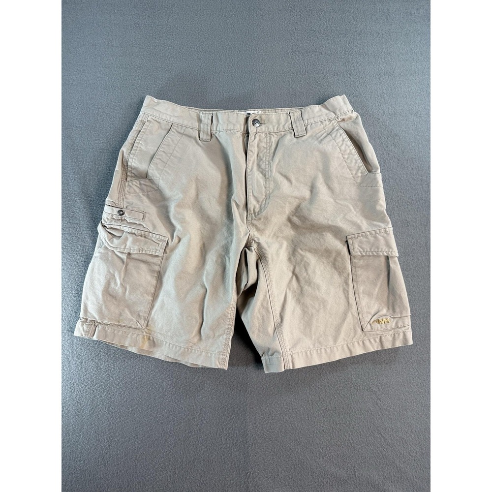 Mountain Khakis Cargo Shorts Mens 35 Beige Canvas 10 Inseam Hiking Outdoor